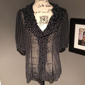 Sheer ruffled polka dot shirt